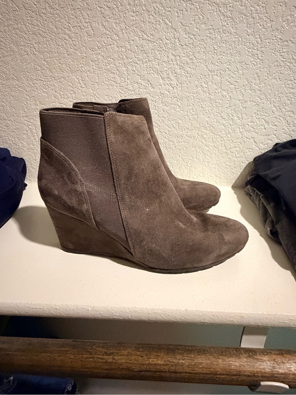 Women's Suede Wedge Ankle Boots in Taupe